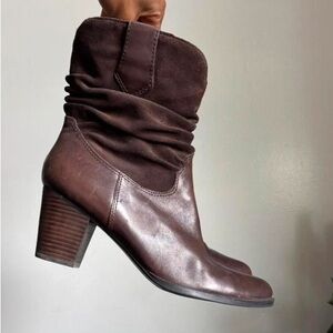 Chic Brown Leather Heeled Boots